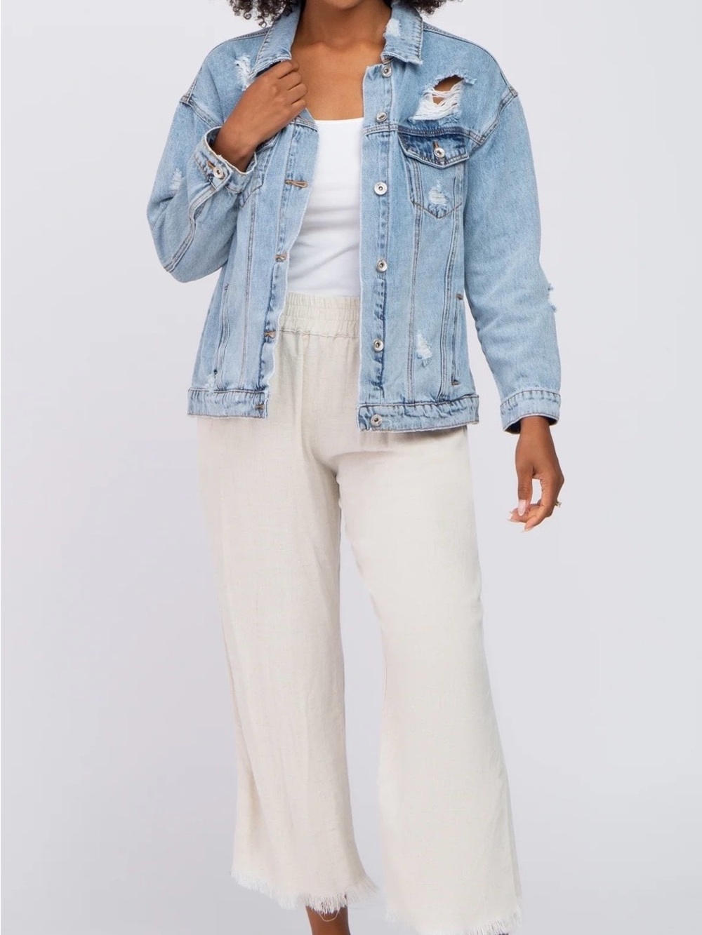 Special A Light Wash Distressed Denim Jacket - M